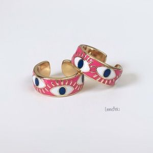 New 18KGP Turkish Evil Eye Bohemian Boutique Cuff Ring ~ Gold Plated Protection